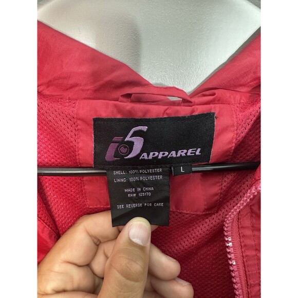 VTG i5 Apparel Red Water Resistant  Zip Windbreaker Rain Jacket Hooded Large - Picture 4 of 10